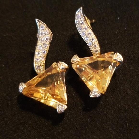 Diamonds and Citrine Custom 14kt earrings - Picture 1 of 7
